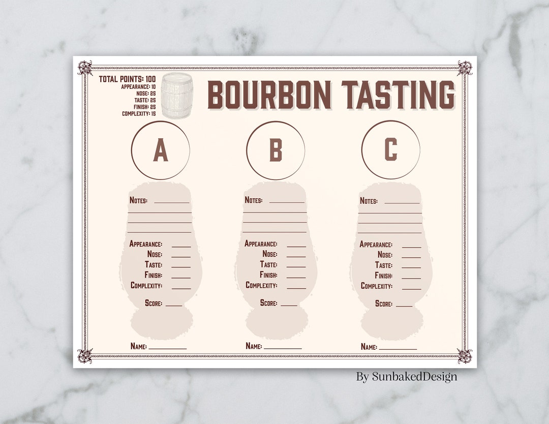 Bourbon Tasting Sheet for 3 Tastings Instant Download - Etsy
