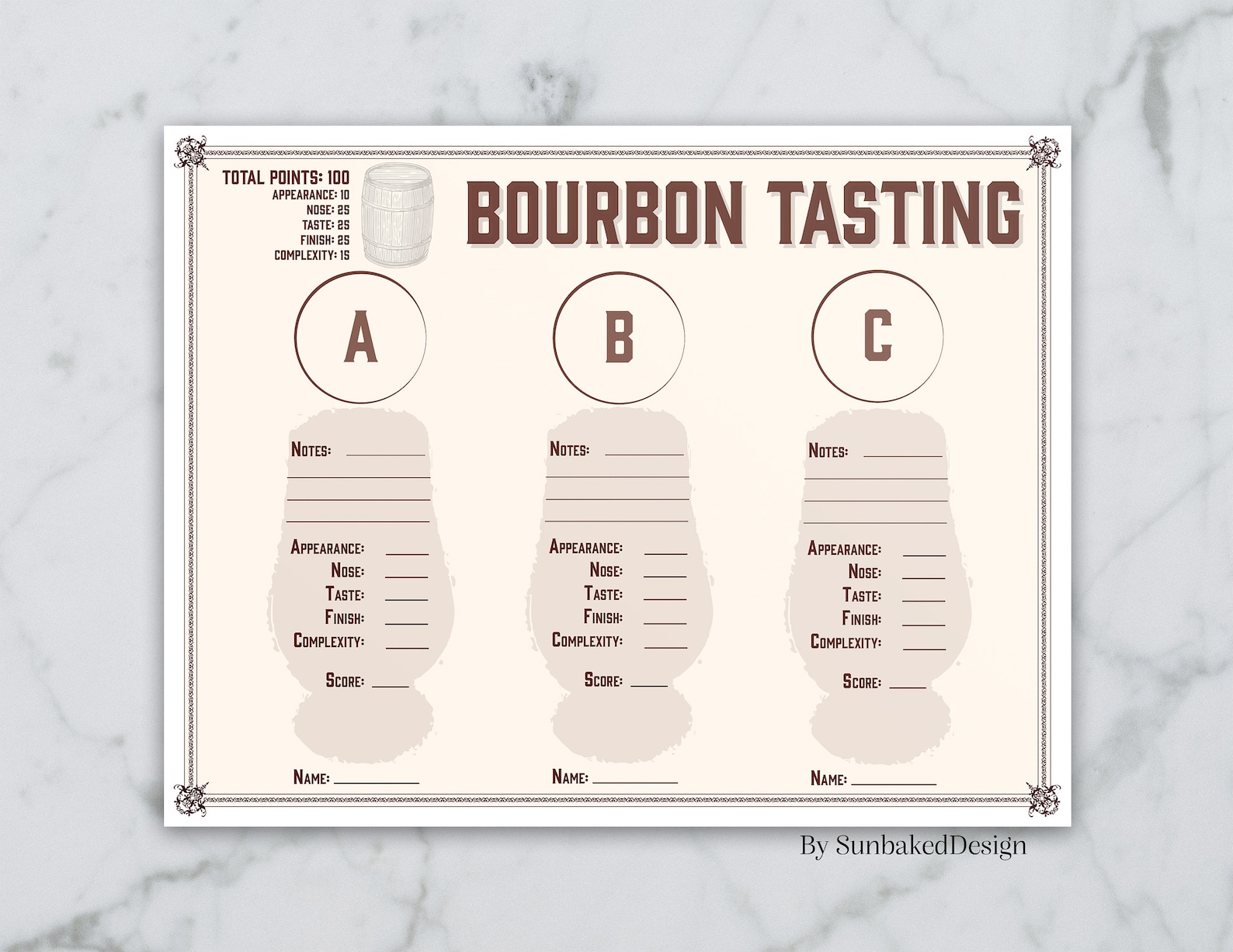 Bourbon Tasting Sheet for 3 Tastings Instant Download Etsy