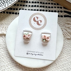 Boho Latte Studs | Polymer Clay Coffee Earrings | Valentine’s Day Earrings | Clay Latte Earrings