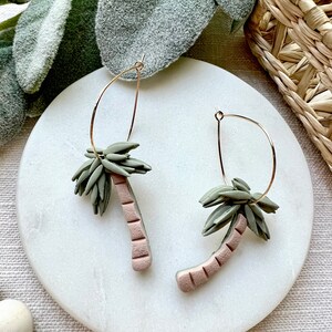 Palm Tree Hoop | Polymer Clay Palm Tree Earrings | Clay Summer Earrings | Beach Earrings