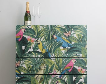 Upcycled green tropical themed cabinet