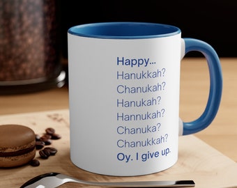 Oy Funny Hanukkah Spellings 11oz Mug - Hanukkah Present - Hanukkah Decor - Hanukkah Gift - Hanukkah Cup - Hanukkah Decoration - Jewish Gift