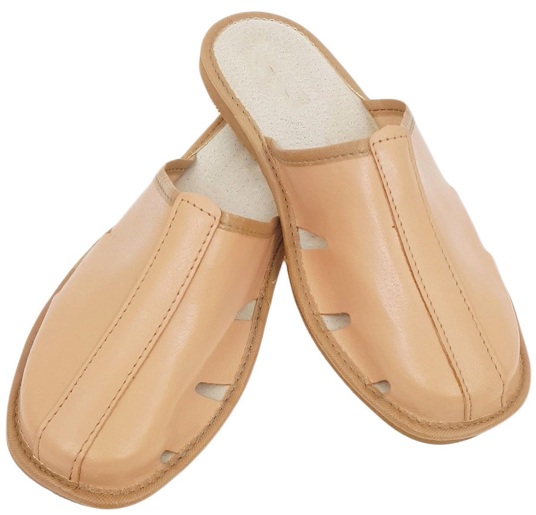Men's Home Slippers 100 Natural Leather Polish Slippers Top Quality