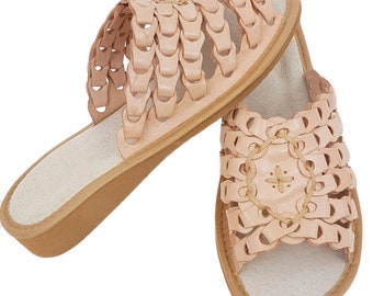 Women Home Traditional Slippers Natural Leather Polish Indoor Slippers