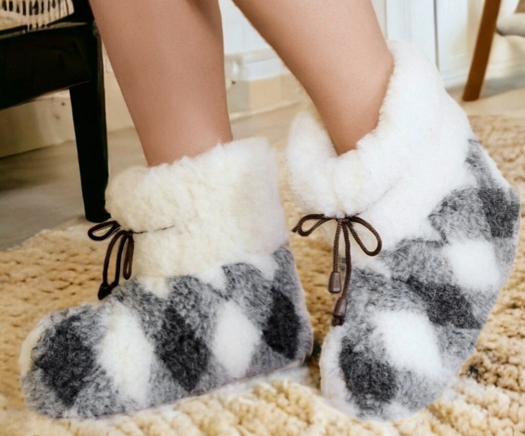 Natural Sheep Warm 100 Wool Home Slippers Etsy