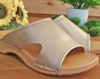 Schöne medizinische Clogs Gold offene Schuhe Damen sehr bequem Clogs Leder Holz Größe von 35-41