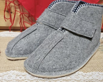 Homemade Slippers Bambosze High Felt Fastened with Velcro Sizes from 37-44