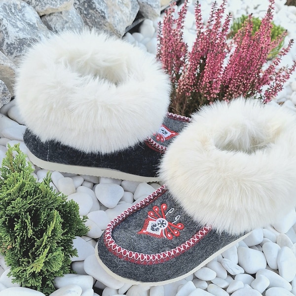 Home Warm Slippers Higlander style Polish Product Made Of Natural Wool + Felt size 36-41