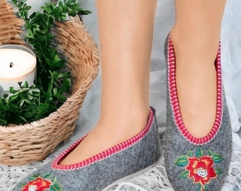 Women's Felt Shoes, Embroidered Slippers, Home Slippers
