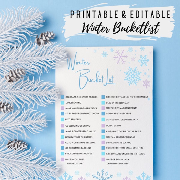 Winter Bucketlist, Christmas Bucketlist, Winter Bucket List, Christmas Bucket List, Cute Christmas Checklist, Winter Printable Activities