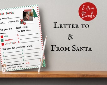 Letter to Santa 2 Item Bundle, Letter from Santa, Letter to Santa Printable Template, Letter from Santa Printable, Letter to Santa Claus