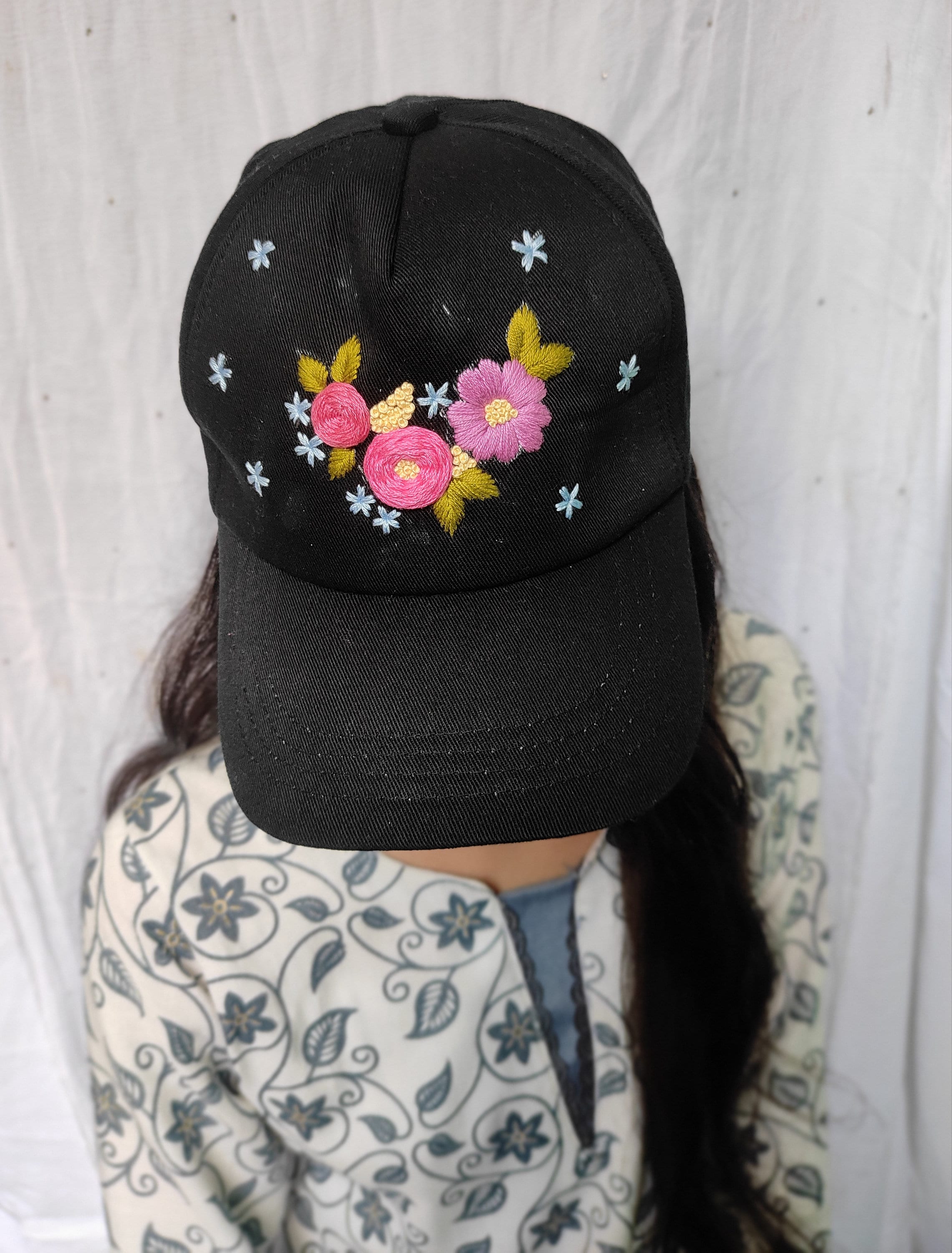 Floral Embroidered Black Hat Coffee Cherry Field Trip Hat – Kaladi Brothers Coffee main image 4