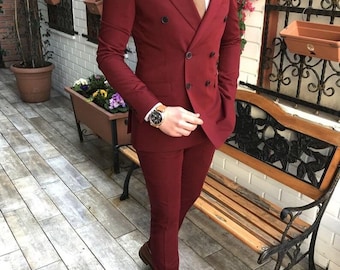 GROOM Men's Slim Fit 2 Piece Suit Double breasted Business Wedding Prom Tuxedo  suit