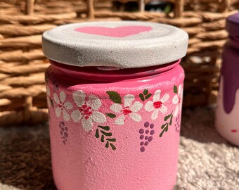 Hand-Painted Floral Glass Jar – Home Decor Storage