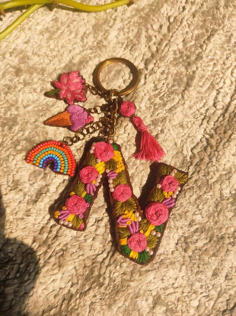 Pretty Handmade embroidered personalised bag charms / keychain/handmade keychain/handmade bag charms /embroidery bag charms/ floral keychain image 6