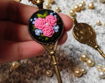 Hand made embroidered keychain /embroidered keychain / keyring /handmade keychain / keychain / metal keychain