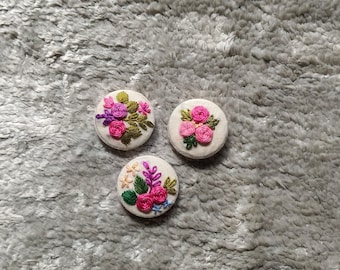 Floral embroidered big size buttons / set of hand made button / Decorative hand embroidery button for shirt, dress, Jean etc