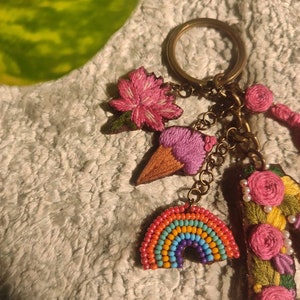 Pretty Handmade embroidered personalised bag charms / keychain/handmade keychain/handmade bag charms /embroidery bag charms/ floral keychain image 5