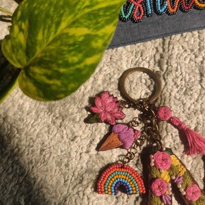 Pretty Handmade embroidered personalised bag charms / keychain/handmade keychain/handmade bag charms /embroidery bag charms/ floral keychain image 3