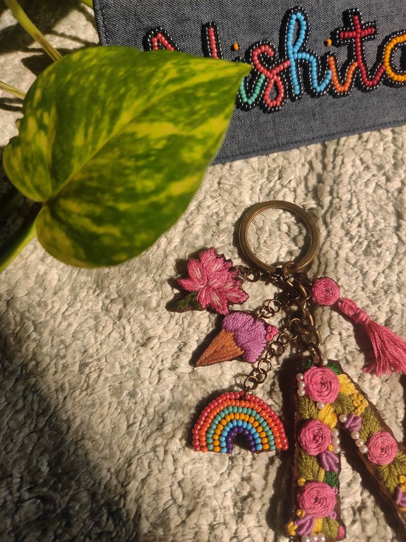 Pretty Handmade embroidered personalised bag charms / keychain/handmade keychain/handmade bag charms /embroidery bag charms/ floral keychain image 3