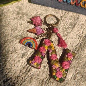 Pretty Handmade embroidered personalised bag charms / keychain/handmade keychain/handmade bag charms /embroidery bag charms/ floral keychain image 2