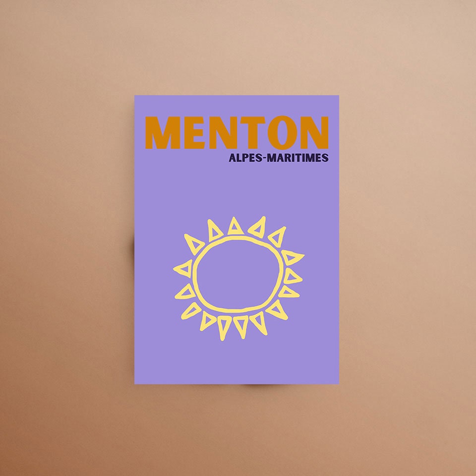 Menton France Print Poster, Menton Holiday Travel Wall Art, Sun Print, Digital Art
