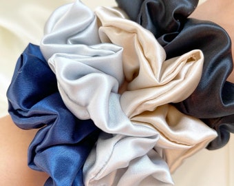 100% Pure Mulberry Silk Scrunchie | 22 momme | Silk Hair Ties | Black, Champagne, Champagne Pink, Mauve, Lavender, Navy, Grey