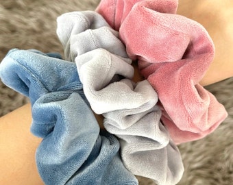 Super Giant Velvet Scrunchies | Pastel Blue | Rose Dust | Light Grey
