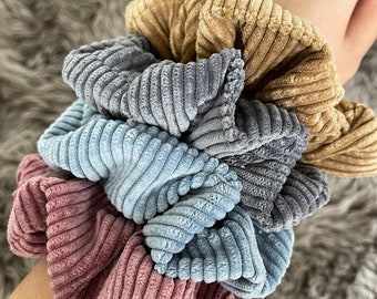Super Giant Corduroy Scrunchies | Pastel Scrunchies | Pastel Blue | Pastel Grey | Pastel Rose Dust | Camel
