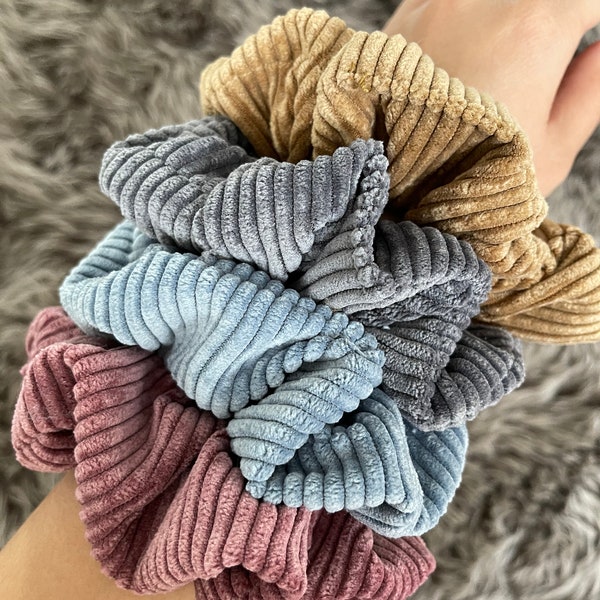 Super Giant Corduroy Scrunchies | Pastel Scrunchies | Pastel Blue | Pastel Grey | Pastel Rose Dust | Camel