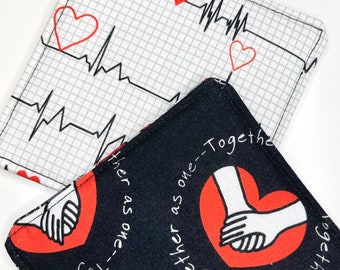 Healthcare Coasters | ECG Coasters | Medical Coasters | Cotton Coasters | Set of 2 | 4" x 4"
