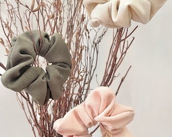 Textured Scrunchies | Textured Hair Ties | Pastel Pink | Pastel Cream | Olive Green