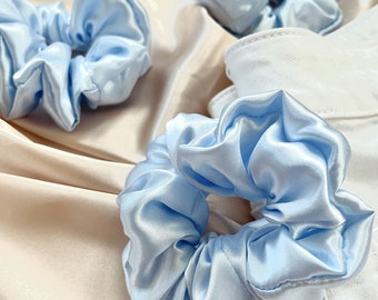 Satin Scrunchies | Satin Hair Ties | Soft Scrunchies | Shiny Scrunchies | Black, Champagne, Baby Pink, Baby Blue, Lavender, Taupe