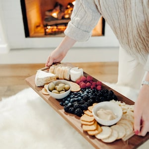 Extra Long Solid Walnut Hardwood Cutting Board with Bronze Metal Handles
