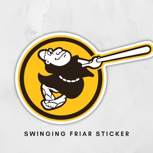 Pegatina del fraile columpio marrón y amarillo de San Diego, SD