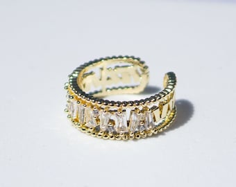 18k gold plated ring - adjustable ring - Crystal cubic zirconia stones - gold ring- NONOSH
