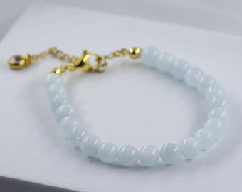 Aquamarine bracelet 6mm gemstone bracelet - zirconia pendant - adjustable 6 - 8,3 Inch - gift idea - aquamarine bracelet -NONOSH