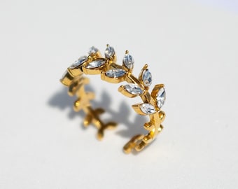 Leaf ring gold - 18k gold plated ring - Adjustable ring - Waterproof ring - Multistone ring - Gold ring - Gift idea - NONOSH