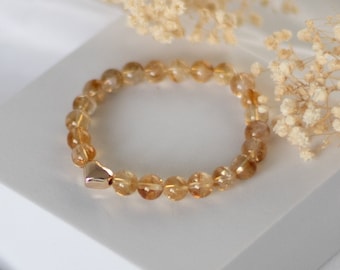 Citrine Beaded Bracelet - Heart Bracelet - Natural Stone Bracelet - Gemstone Bracelet - Gift Idea - Yellow Bracelet - NONOSH