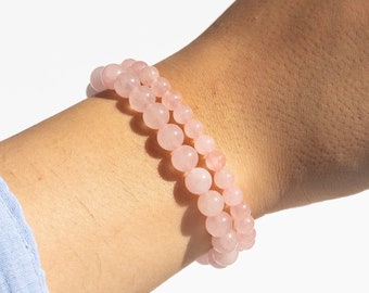 Bracciale con perline di quarzo rosa - Bracciale in pietra naturale - Bracciale dell'amicizia - pietre preziose - Idea regalo - NONOSH