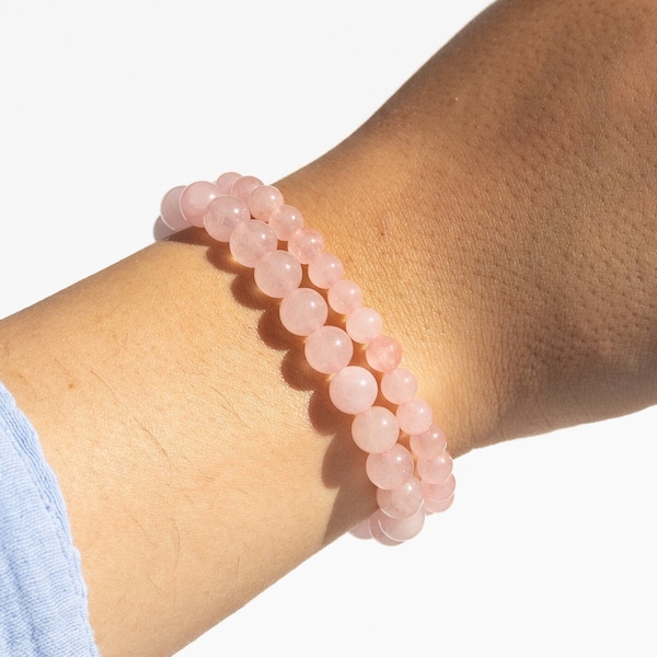 Bracciale con perline di quarzo rosa - Bracciale in pietra naturale - Bracciale dell'amicizia - pietre preziose - Idea regalo - NONOSH