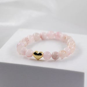 Rose Quartz Pearl Bracelet - Heart Bracelet - Natural stone bracelet - Rose Bracelet  - Gemstone Bracelet  - Gift - NONOSH