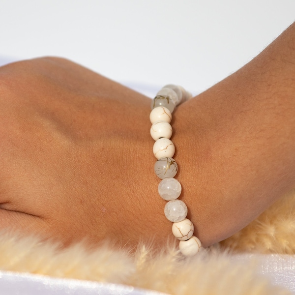 Perlen Armband mit Howlith Edelsteinarmband Ø8 mm- Perlen mit goldenen Sprenkeln -  Elastisches Band -Geschenkidee - NONOSH