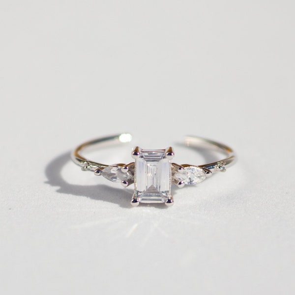 Silber Ring - 925 Sterling Silber - Minimalistischer Ring - Zirkonia Steine - Verstellbarer Ring - Zierlich Ring - Geschenk für Sie - NONOSH