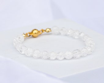 Bracelet en perles de cristal de roche 6mm - Bracelet en pierres précieuses - Bracelet en quartz - Fermoir magnétique - Idée cadeau - NONOSH