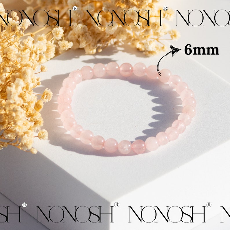 Bracciale con perline di quarzo rosa Bracciale in pietra naturale Bracciale dell'amicizia pietre preziose Idea regalo NONOSH immagine 9