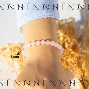 Bracciale con perline di quarzo rosa Bracciale in pietra naturale Bracciale dell'amicizia pietre preziose Idea regalo NONOSH immagine 8