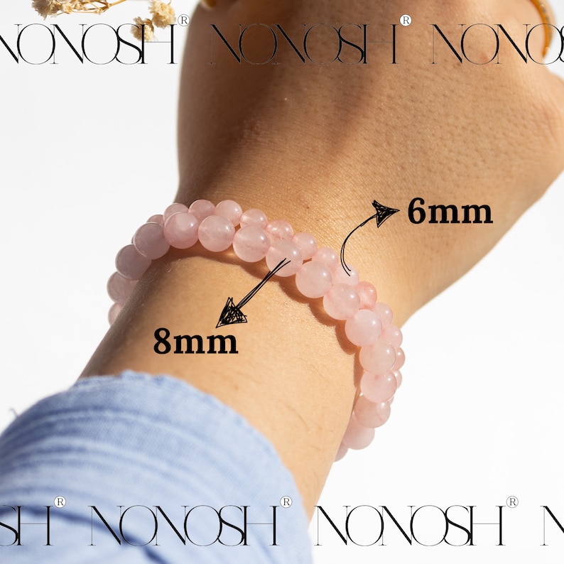 Bracciale con perline di quarzo rosa Bracciale in pietra naturale Bracciale dell'amicizia pietre preziose Idea regalo NONOSH immagine 6