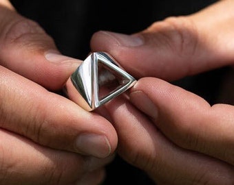 925 sterling zilveren herenring driehoek ring driehoek knipsel ring in antiek zilver, herenring, herensieraden, ringen voor mannen door Modern Out