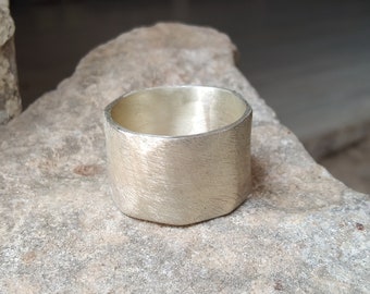 Silver Cigar Wedding Band, Sterling Silver Cigar band Ring, Brushed Silver Cigar Ring, Silver Wide Wedding Ring, Paper Cigar Ring Band